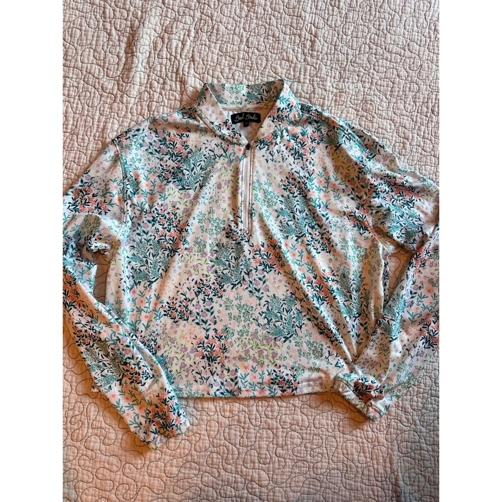 Bad Birdie Womens XS Floral Quarter Zip Pullover Wildflower Top NWOT